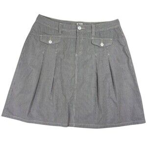 Bass Navy Railroad Stripe Pleated A-Line Cotton Skirt Nautical Coastal Beach 12